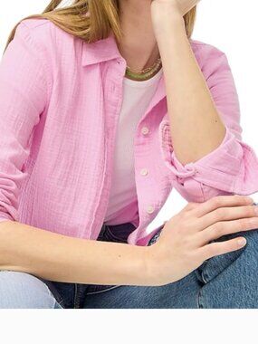 J. Crew Gauze Button Up Long Sleeve Shirt in Lotus Bloom Pink